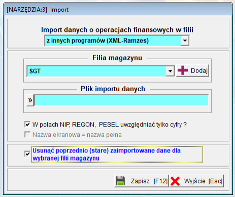 import z innych programów format xml-ramzes